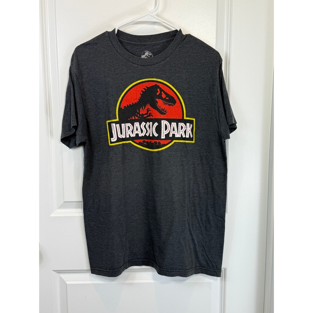 Jurassic Park Dinosaur Logo Graphic T Shirt Charcoal Gray Medium Movie Nostalgia